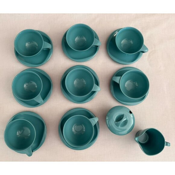 Vintage Boontonware Teal Tea Cup and Saucer Set Mid Century Modern Melamine USA - Picture 12 of 14